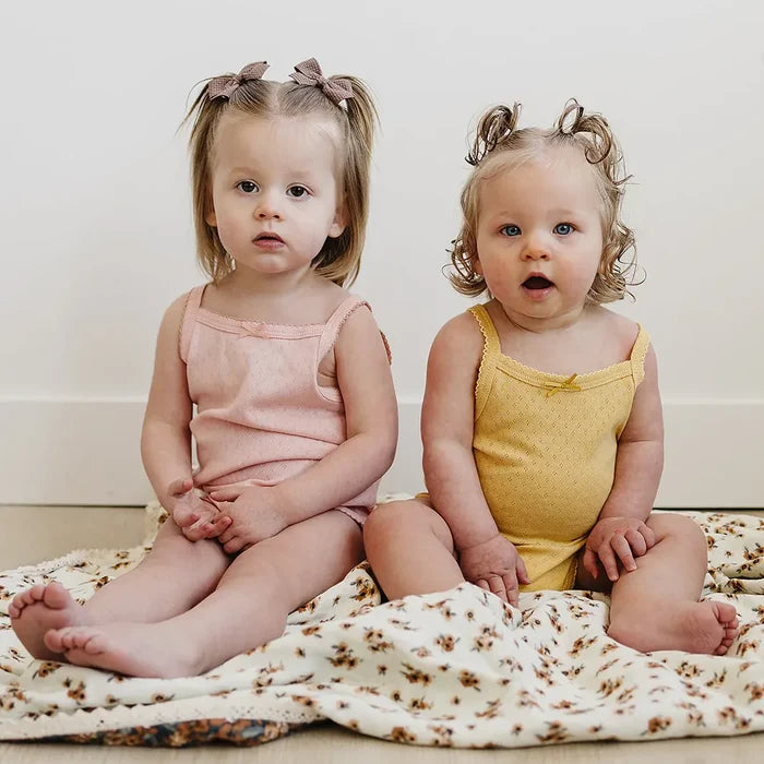 Mebie Baby Pink Bow Pointelle Tank Bodysuit