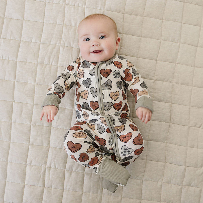 Mebie Baby Ribbed Bamboo Zipper Conversation Hearts