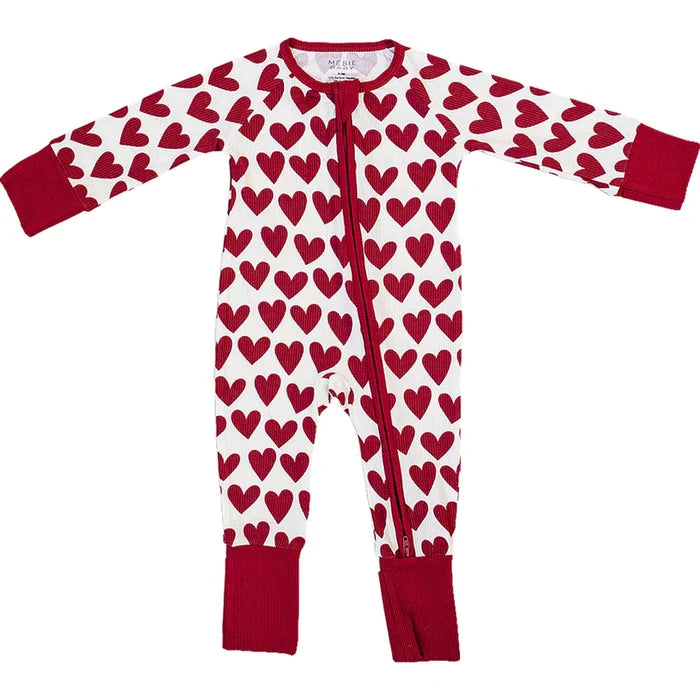 Mebie Baby Ribbed Bamboo Zipper Footie - Hearts