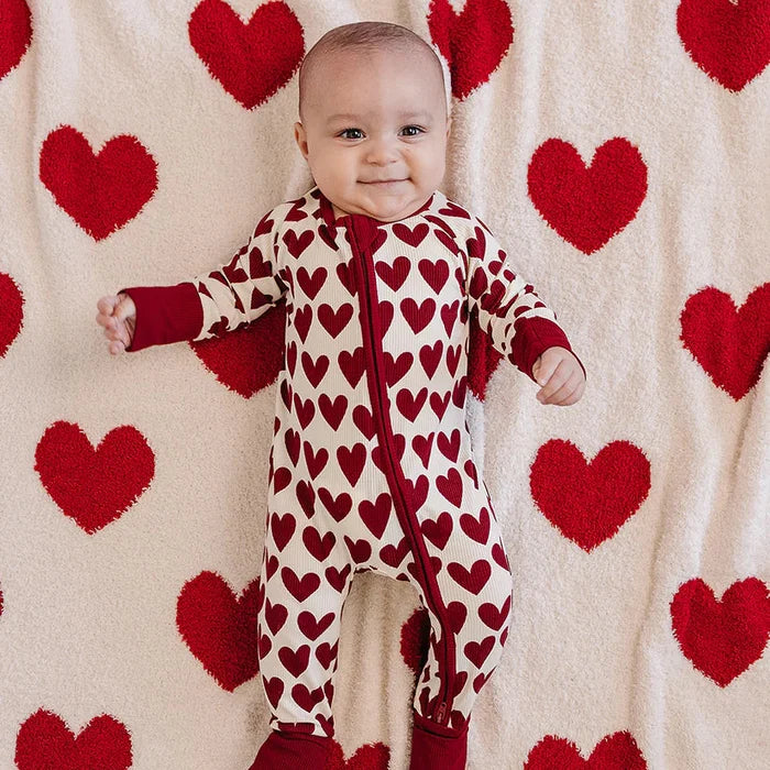 Mebie Baby Ribbed Bamboo Zipper Footie - Hearts