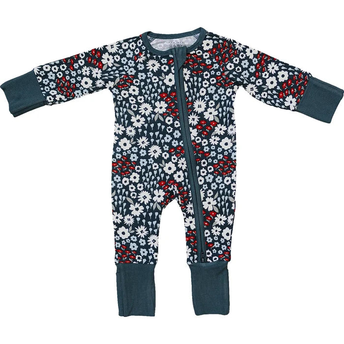Mebie Baby Ribbed Bamboo Zipper Pajama - Americana Floral