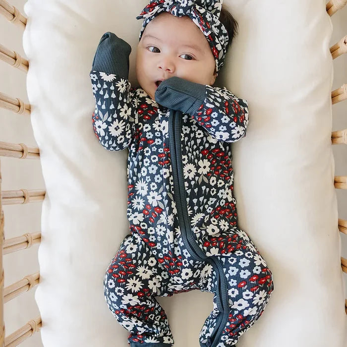 Mebie Baby Ribbed Bamboo Zipper Pajama - Americana Floral