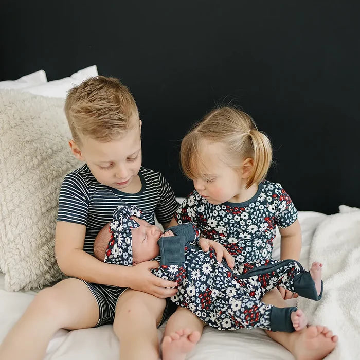 Mebie Baby Ribbed Bamboo Zipper Pajama - Americana Floral