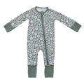 Mebie Baby Ribbed Bamboo Zipper Pajama - Dark Green Daisy
