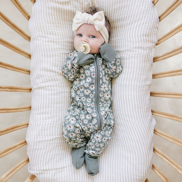 Mebie Baby Ribbed Bamboo Zipper Pajama - Dark Green Daisy
