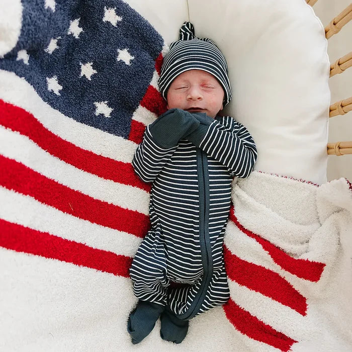 Mebie Baby Ribbed Bamboo Zipper Pajama - Navy Stripes