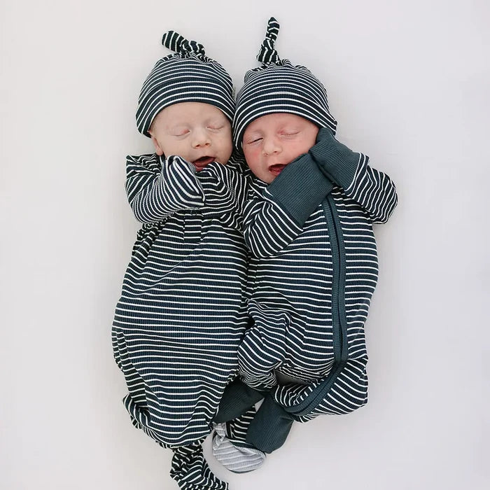 Mebie Baby Ribbed Bamboo Zipper Pajama - Navy Stripes
