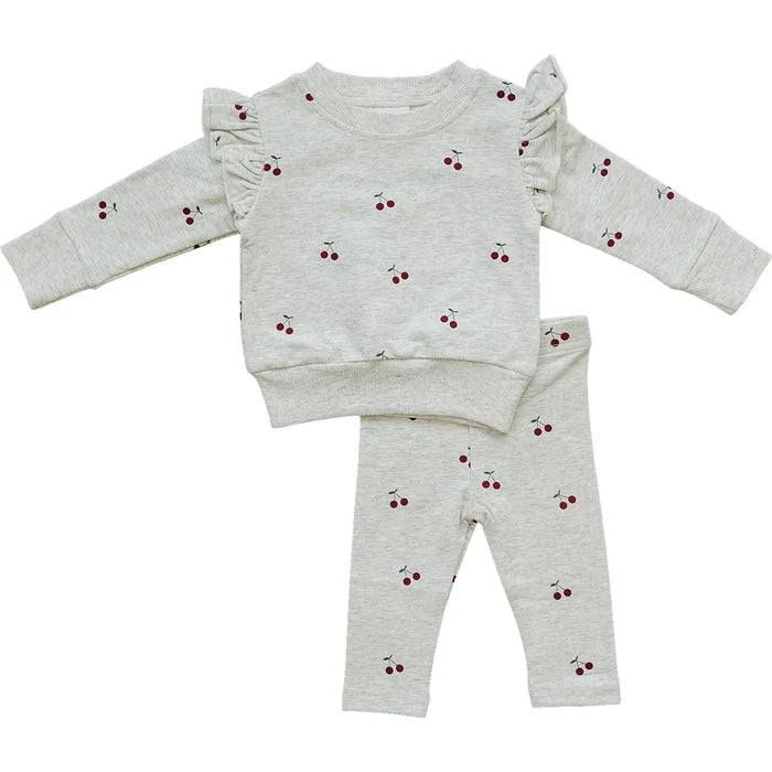 Mebie Baby Ruffle French Terry Set - Cherry