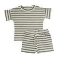 Mebie Baby Sage Stripe Button Short Set