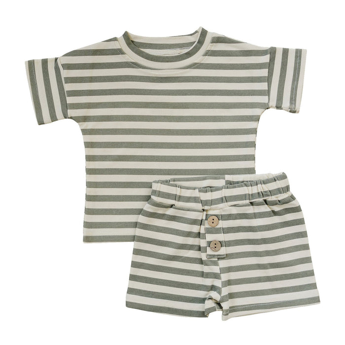 Mebie Baby Sage Stripe Button Short Set