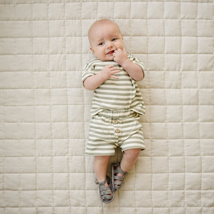 Mebie Baby Sage Stripe Button Short Set