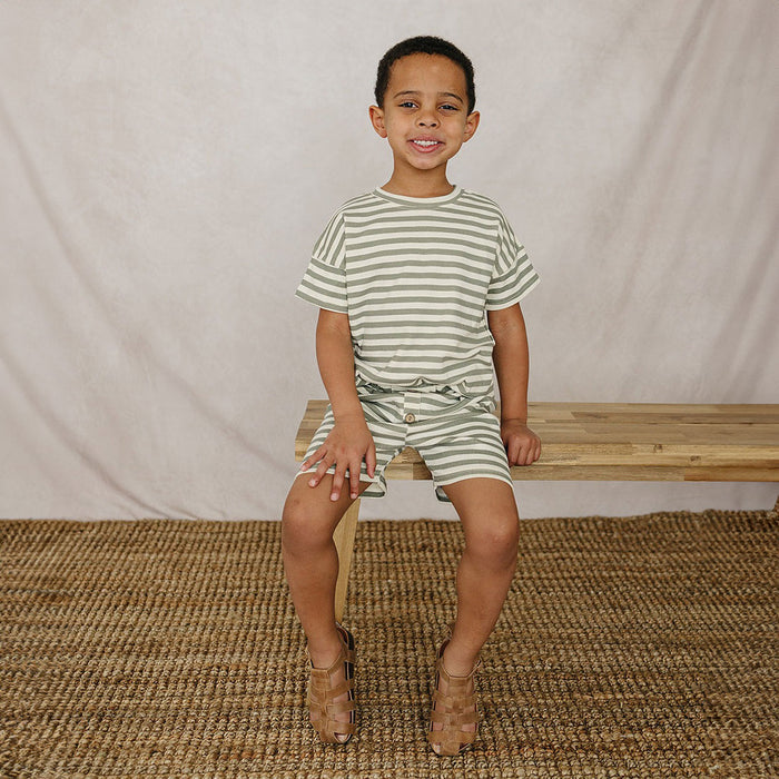Mebie Baby Sage Stripe Button Short Set