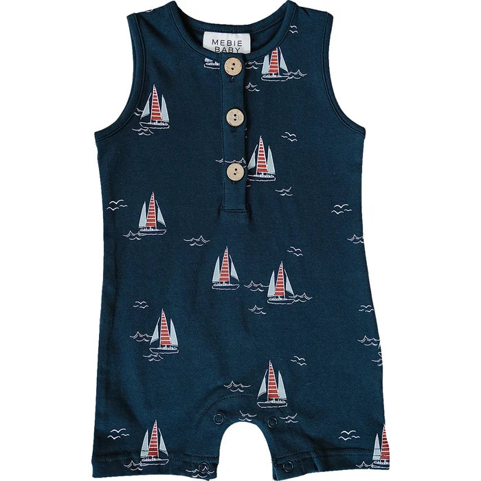 Mebie Baby Short Romper - Sailboat