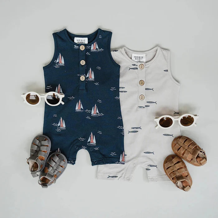 Mebie Baby Short Romper - Sailboat