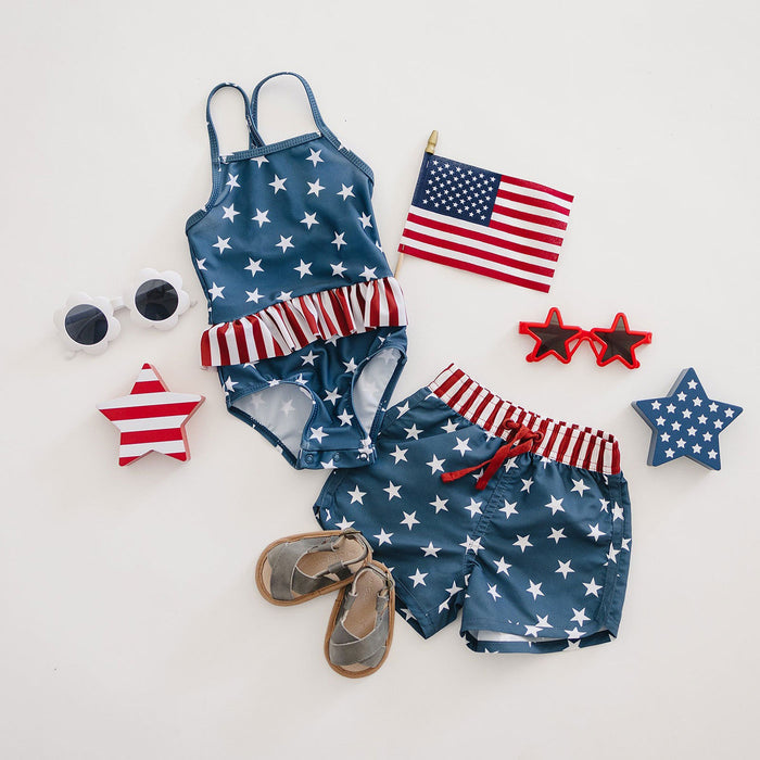 Mebie Baby Stars + Stripes Surf Swim Shorts