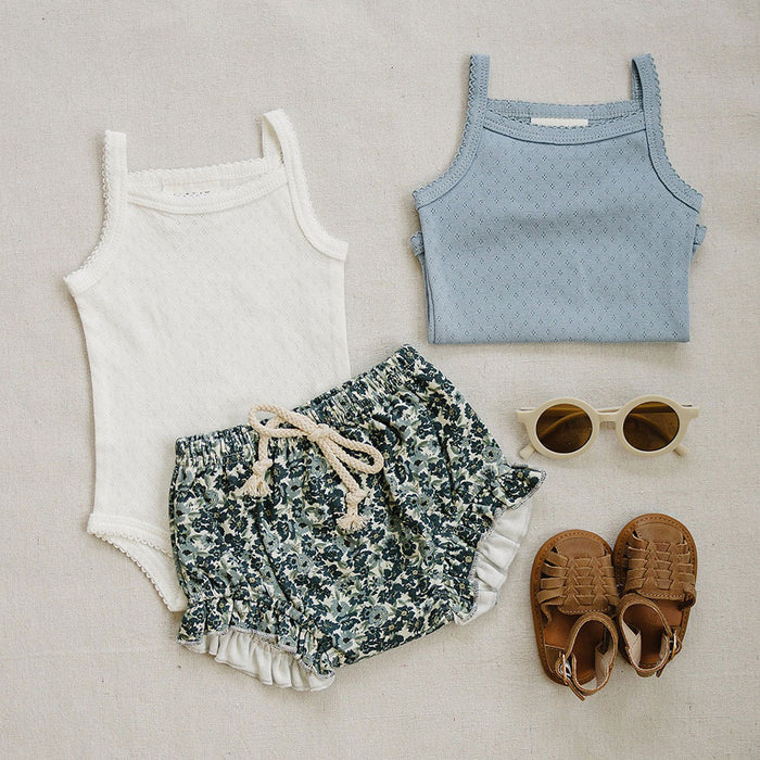 Mebie Baby White Pointelle Bodysuit with Mebie Baby Dusty Blue Pointelle Bodysuit