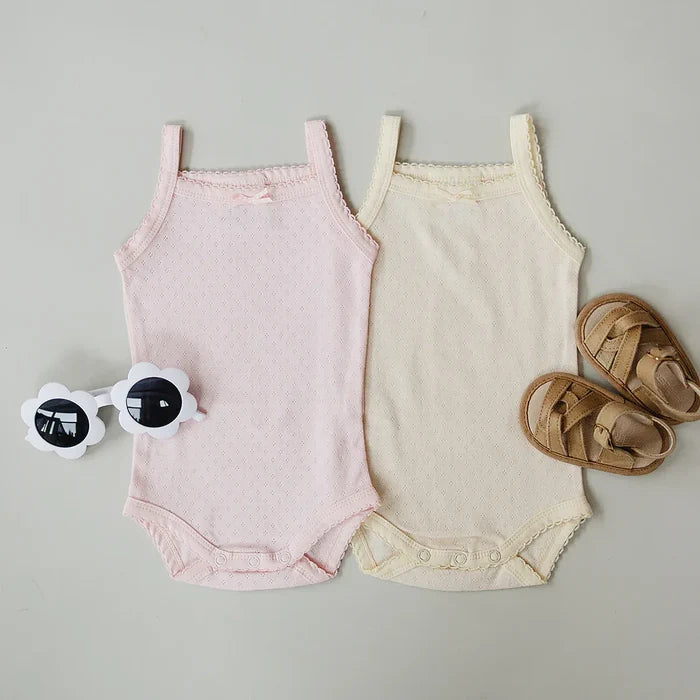 Mebie Baby Yellow Bow Pointelle Tank Bodysuit