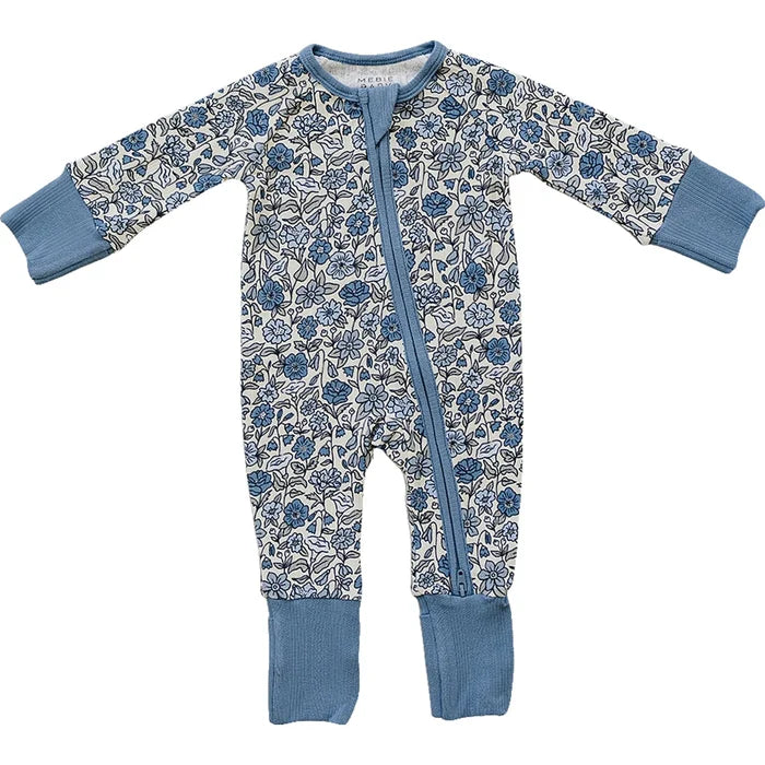 Mebie Baby Zipper Footie -  Pointelle Bluebell