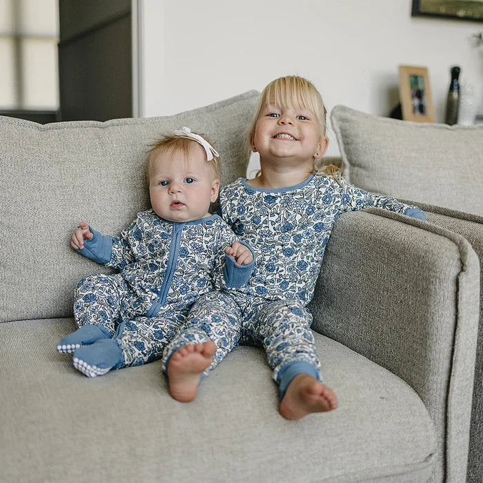 Mebie Baby Zipper Footie -  Pointelle Bluebell