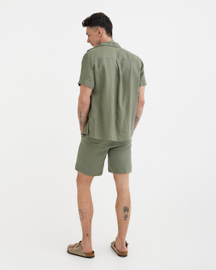 MagicLinen Mist green MONTREAL shorts with back welt pockets and belt loops