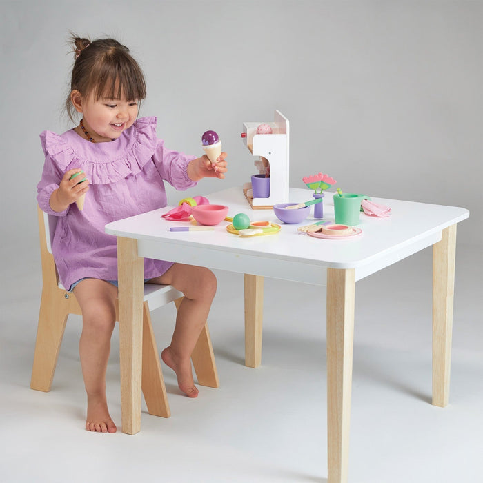 Little girl plays with Mentari Toys Ice Cream Kiosk