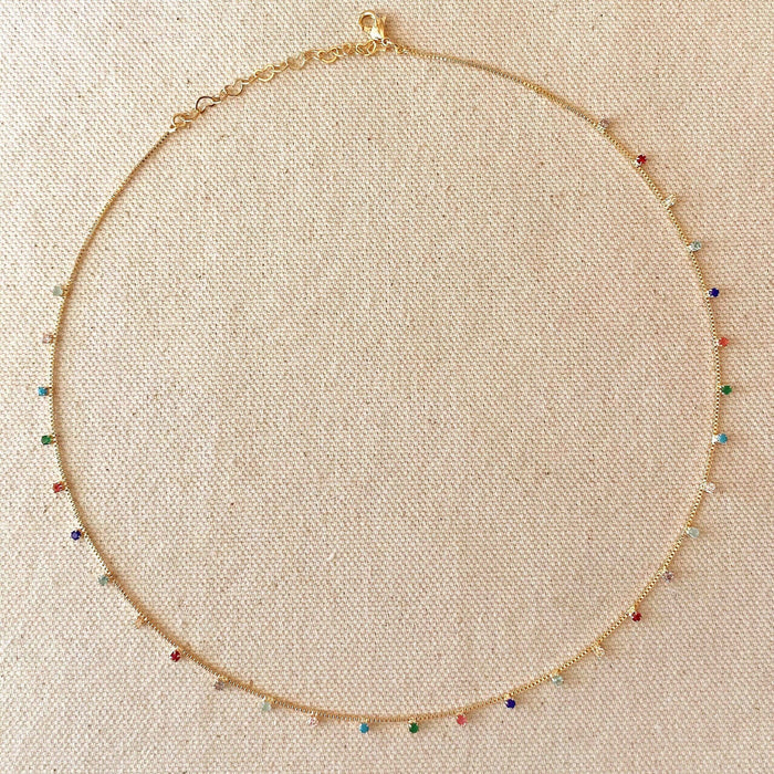Miel & Gold Micro Cubic Zirconia Colored Stones Necklace 18k Gold Filled