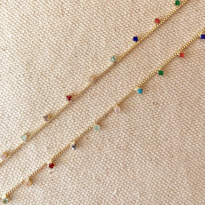 Miel & Gold Micro Cubic Zirconia Colored Stones Necklace 18k Gold Filled