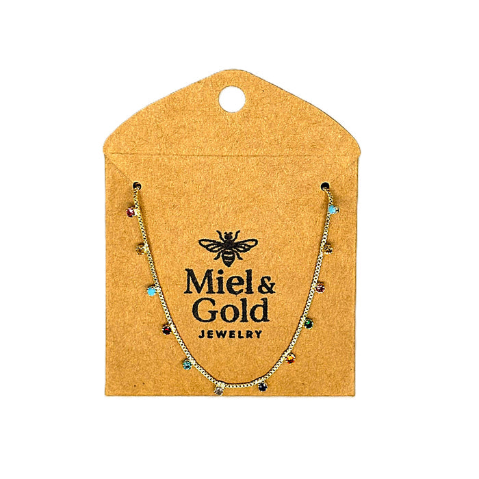 Miel & Gold Micro Cubic Zirconia Colored Stones Necklace 18k Gold Filled