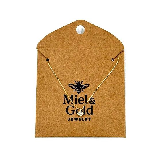 Miel & Gold Mini Cz Solitaire Necklace 18k Gold Filled