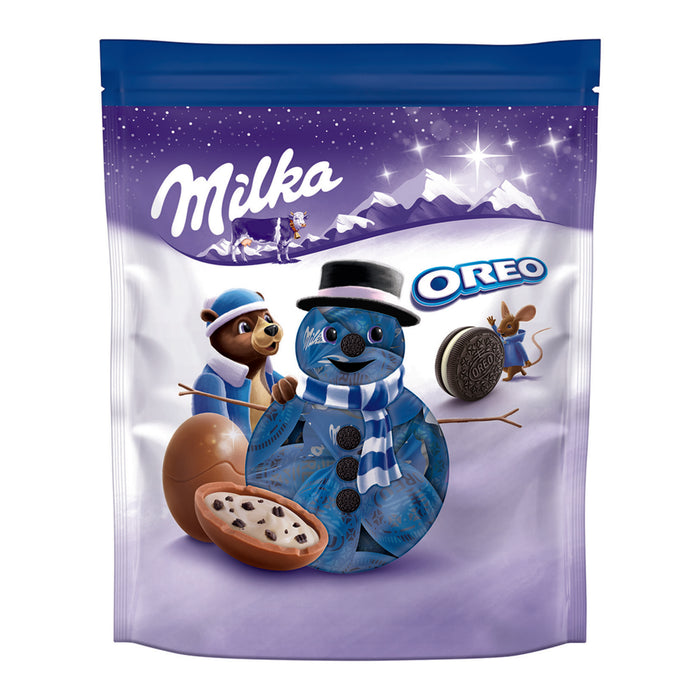 Experience the delightful fusion of smooth Milka Alpine milk chocolate and crunchy Oreo cookie piece