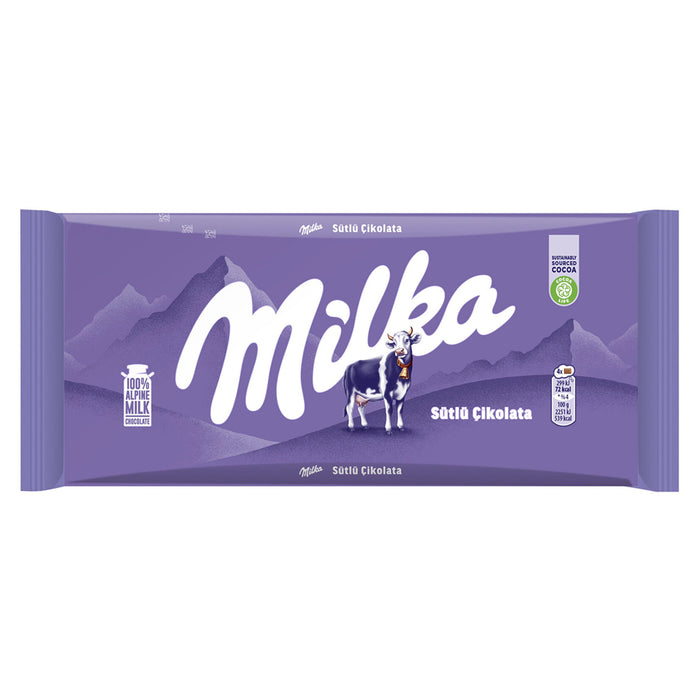 Enjoy the smooth, creamy taste of the classic Milka Milk Chocolate Bar, made with Alpine milk and fi