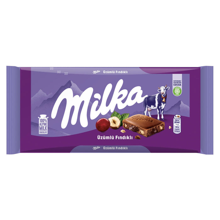 Milka Raisin Hazelnut Chocolate (Üzümlü Fındıklı Çikolata) 2.8 oz (80 G)