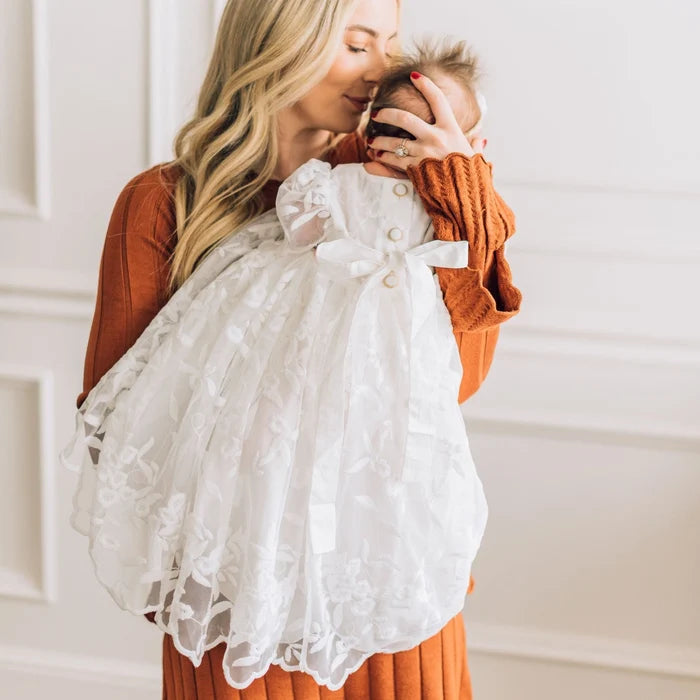 Miriia Charlotte Baby Girl White Lace Christening Baptism Dress