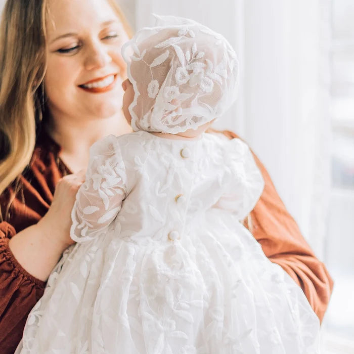 Miriia Charlotte Baby Girl White Lace Christening Baptism Dress