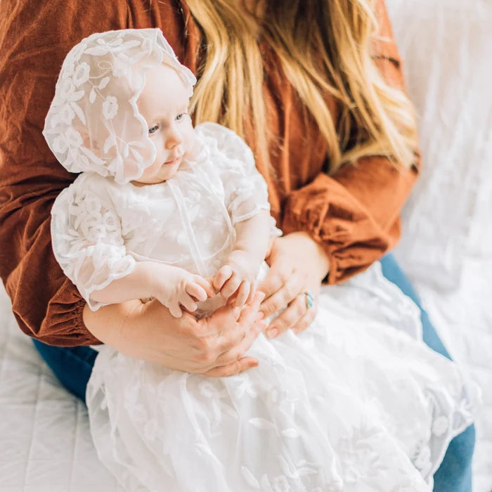 Miriia Charlotte Baby Girl White Lace Christening Baptism Dress