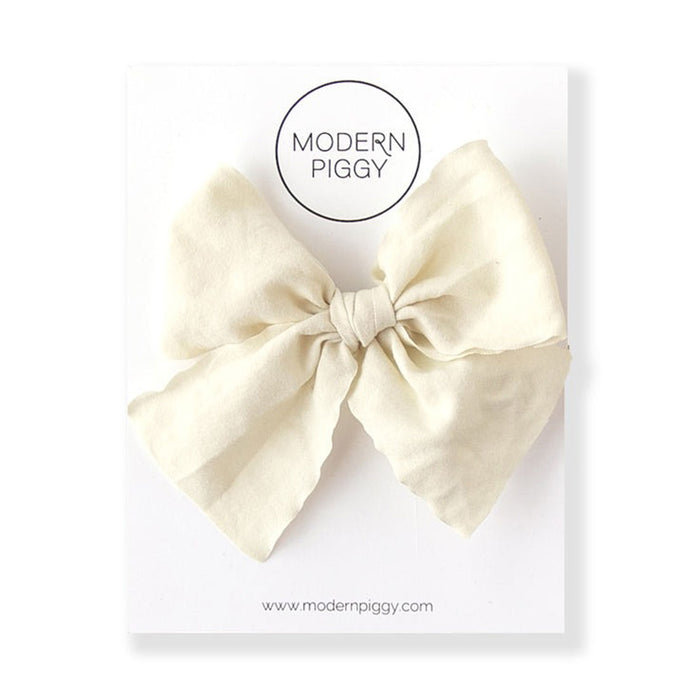 Modern Piggy Ribbon Bow - Alligator Clip - Antique White