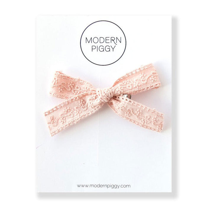 Modern Piggy Ribbon Bow - Alligator Clip - Lace