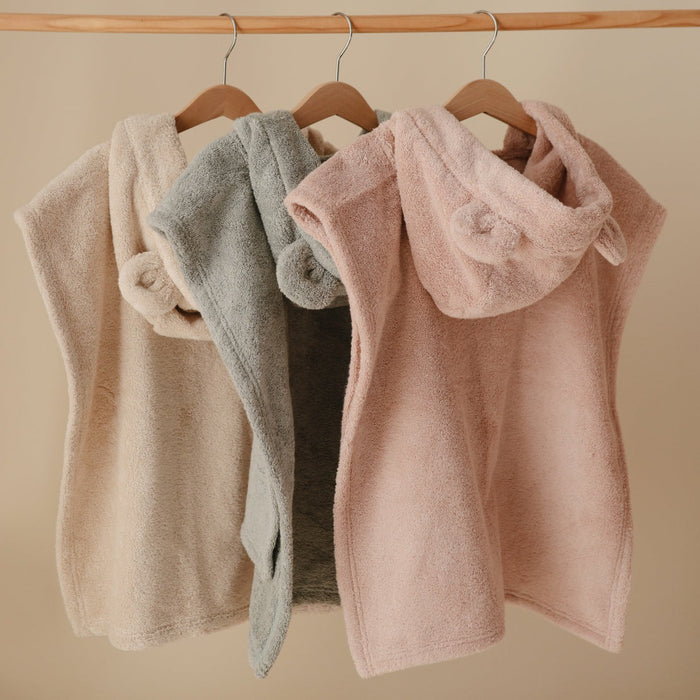 Mushie Bear Poncho Towel - Fog Moss Blush