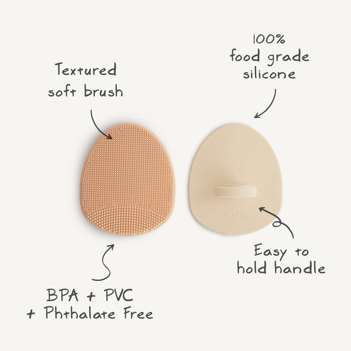 Mushie Cradle Cap Brush 2-Pack - Natural / Cambridge Blue