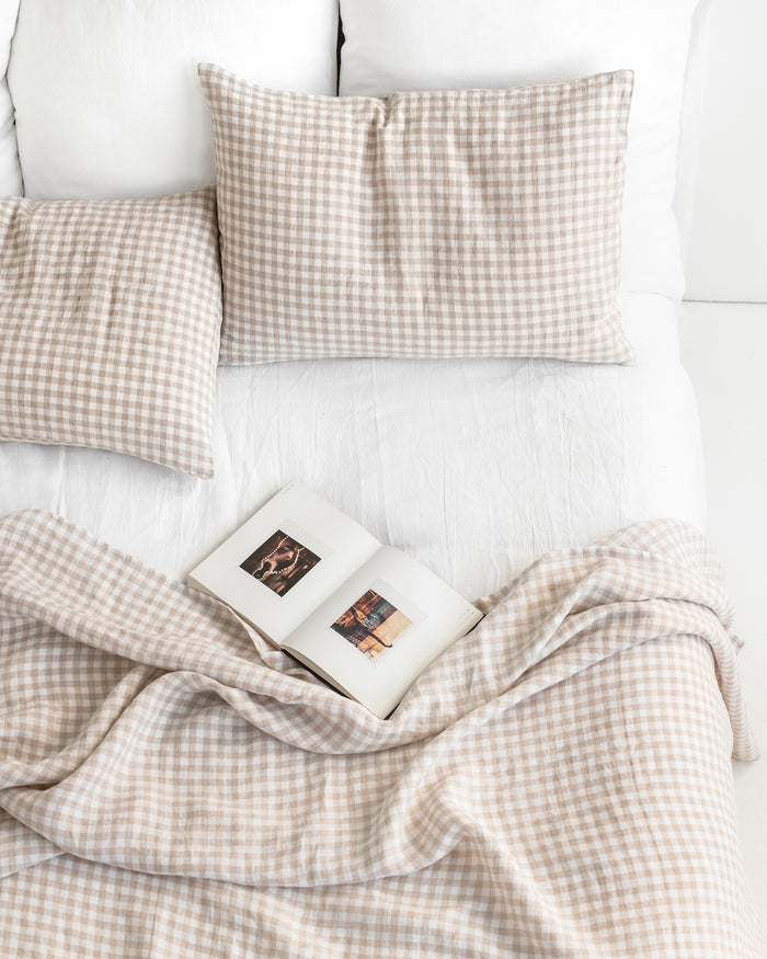 Natural gingham linen flat sheet - MagicLinen