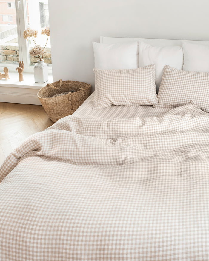 Natural gingham linen flat sheet - MagicLinen