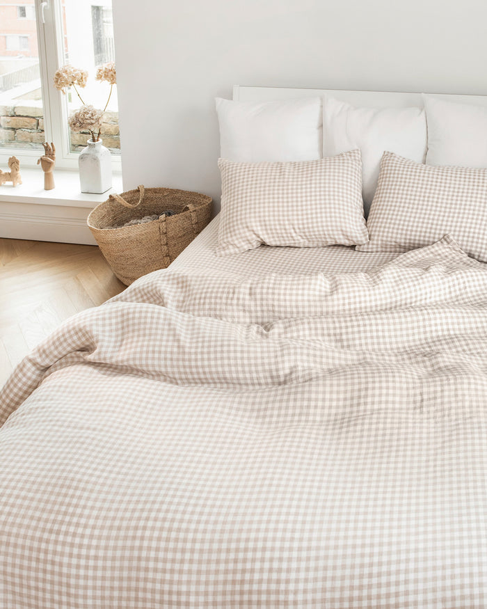 Natural gingham linen pillowcase - MagicLinen