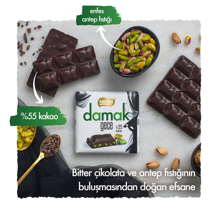 Nestle Damak Gece Pistachio Bitter Square Chocolate (Cacao 55%) 60 G