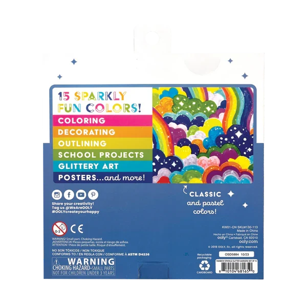 OOLY Rainbow Sparkle Glitter Markers - 15ct