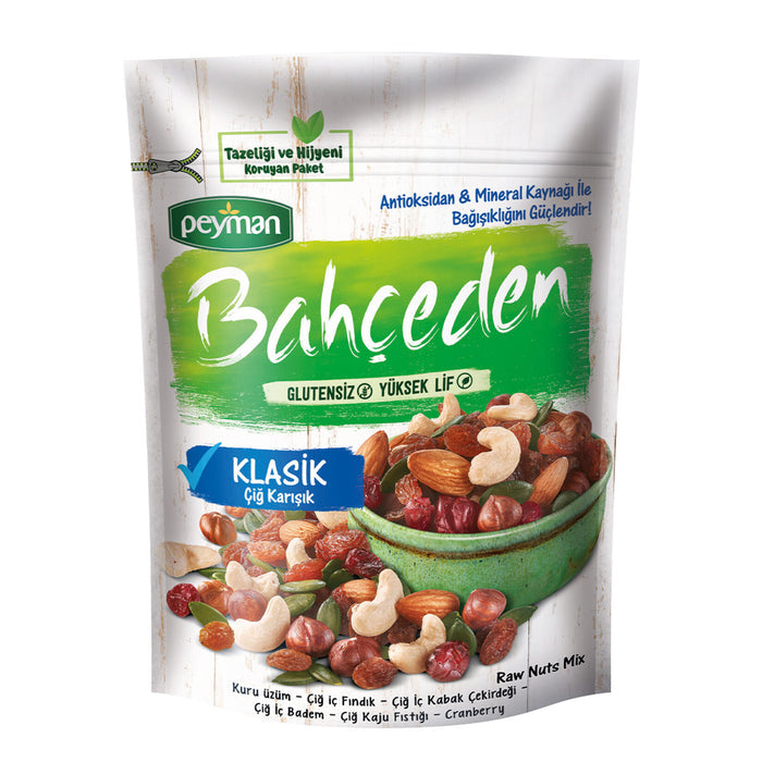 Enjoy a wholesome and satisfying snack with Bahçeden Classic Raw Mixed Nuts. This nutritious blend i
