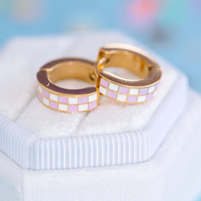 Pierced Co Lilac Checkered Huggies