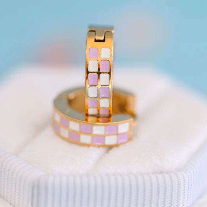 Pierced Co Lilac Checkered Huggies