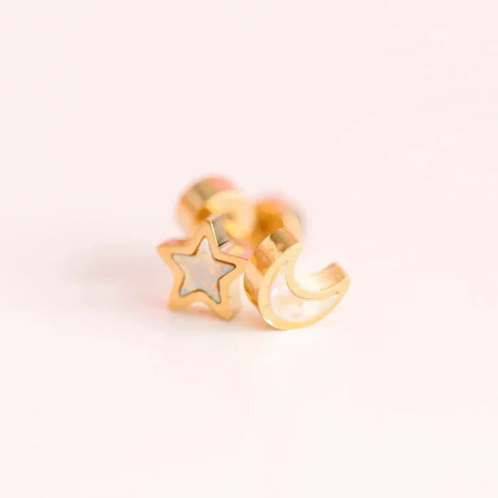 Pierced Co Moon and Star Opal Screwback Earrings