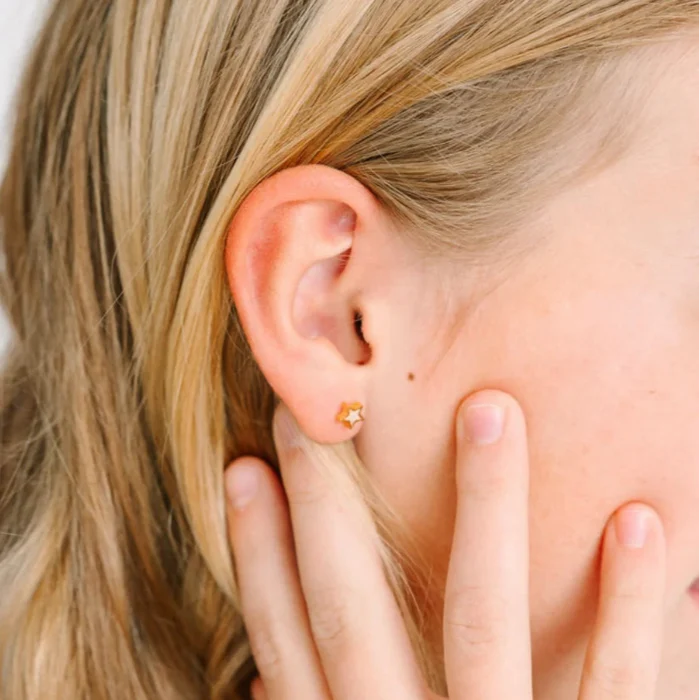Pierced Co Moon and Star Opal Screwback Earrings