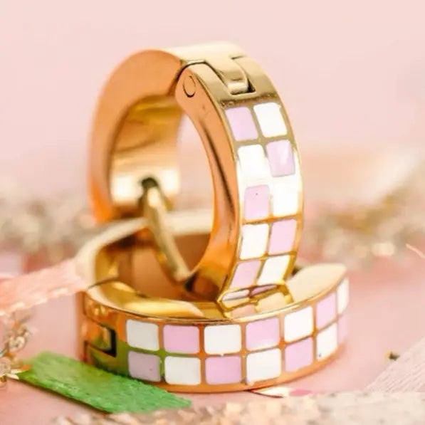 Pierced Co Pink/White Checkered Huggies